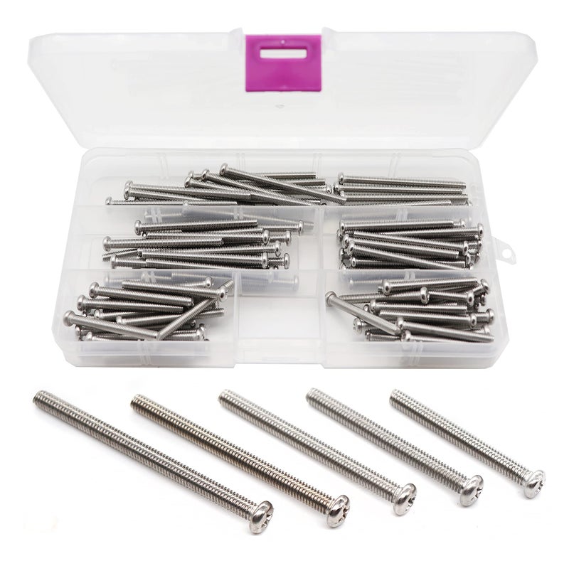 cSeao 100pcs Pan Phillips Head M4 Machine Screws 304 Stainless Steel Assortment Kit  M4x35mm/ 40mm/ 45mm/ 50mm/ 55mm - Image 1